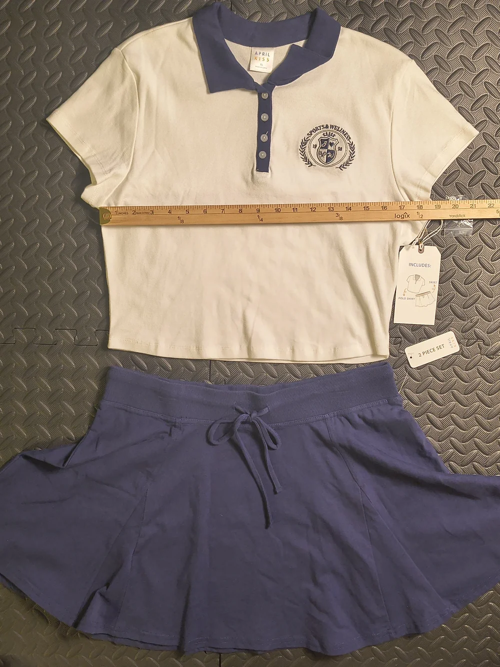 April Kiss Navy White 2 Piece Tennis Polo Skirt Set XL NWT Pickleball Preppy